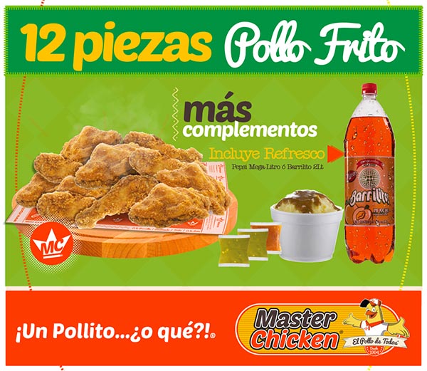 masterchicken pollo frito 12 piezas